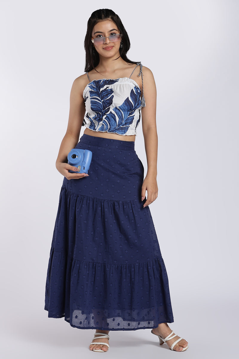 White Tropical Print Tie-Up Crop Top For Women