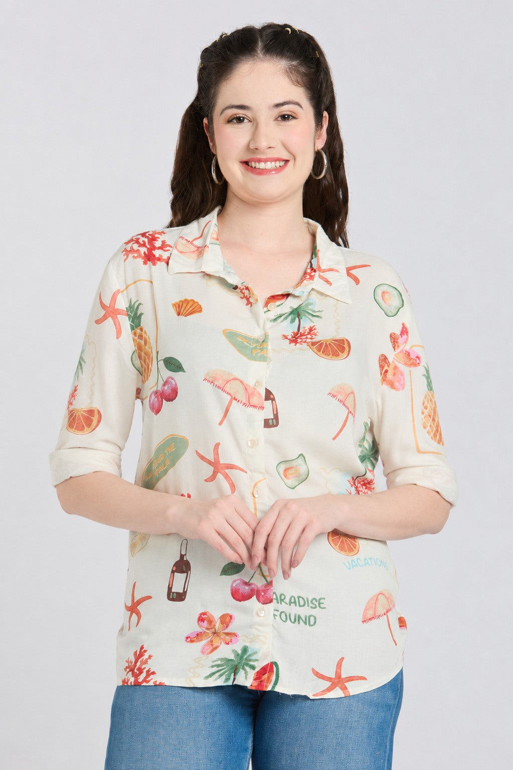 Off White Novelty Regular Fit Shirt - Image 1