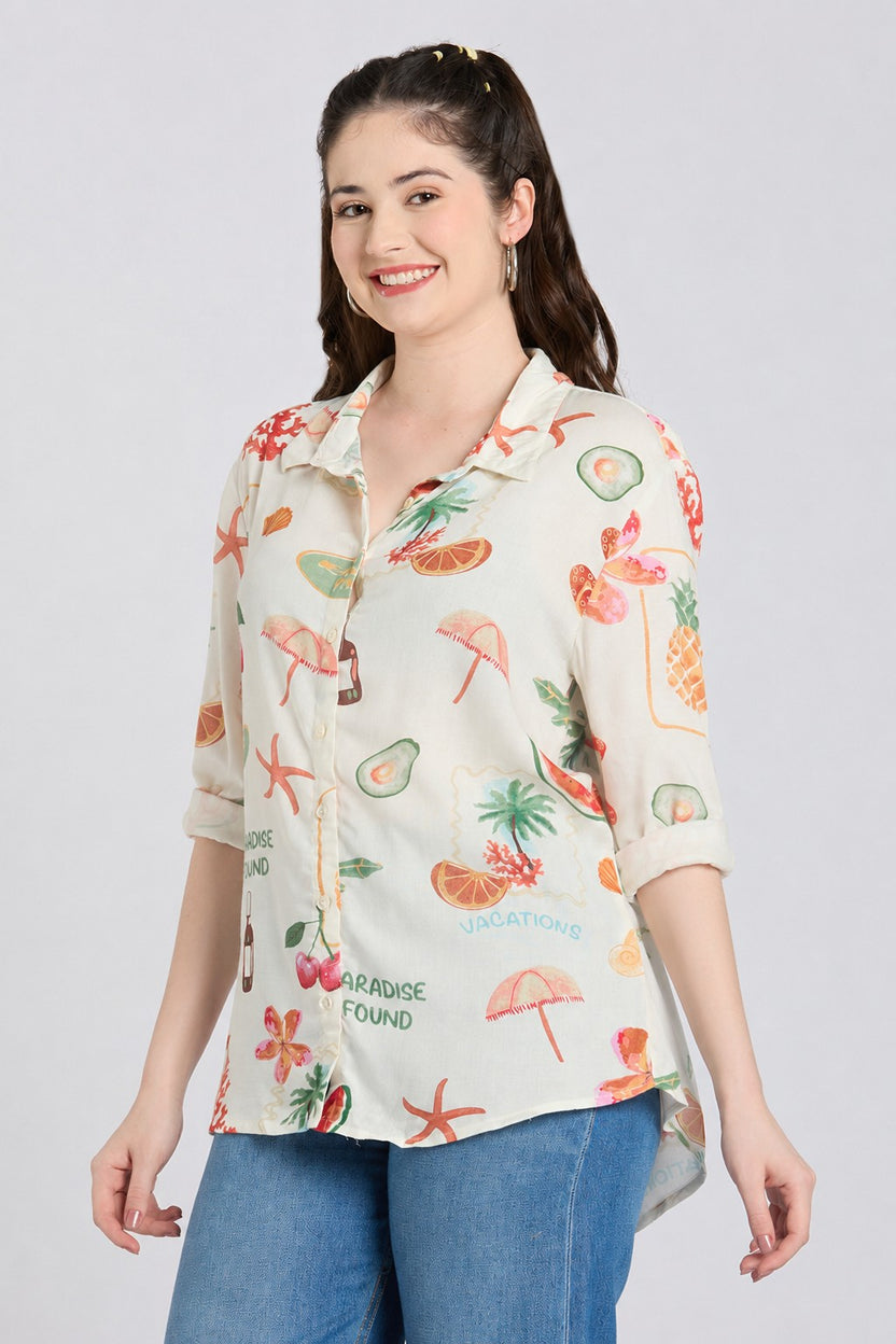 Off White Novelty Regular Fit Shirt - Image 3