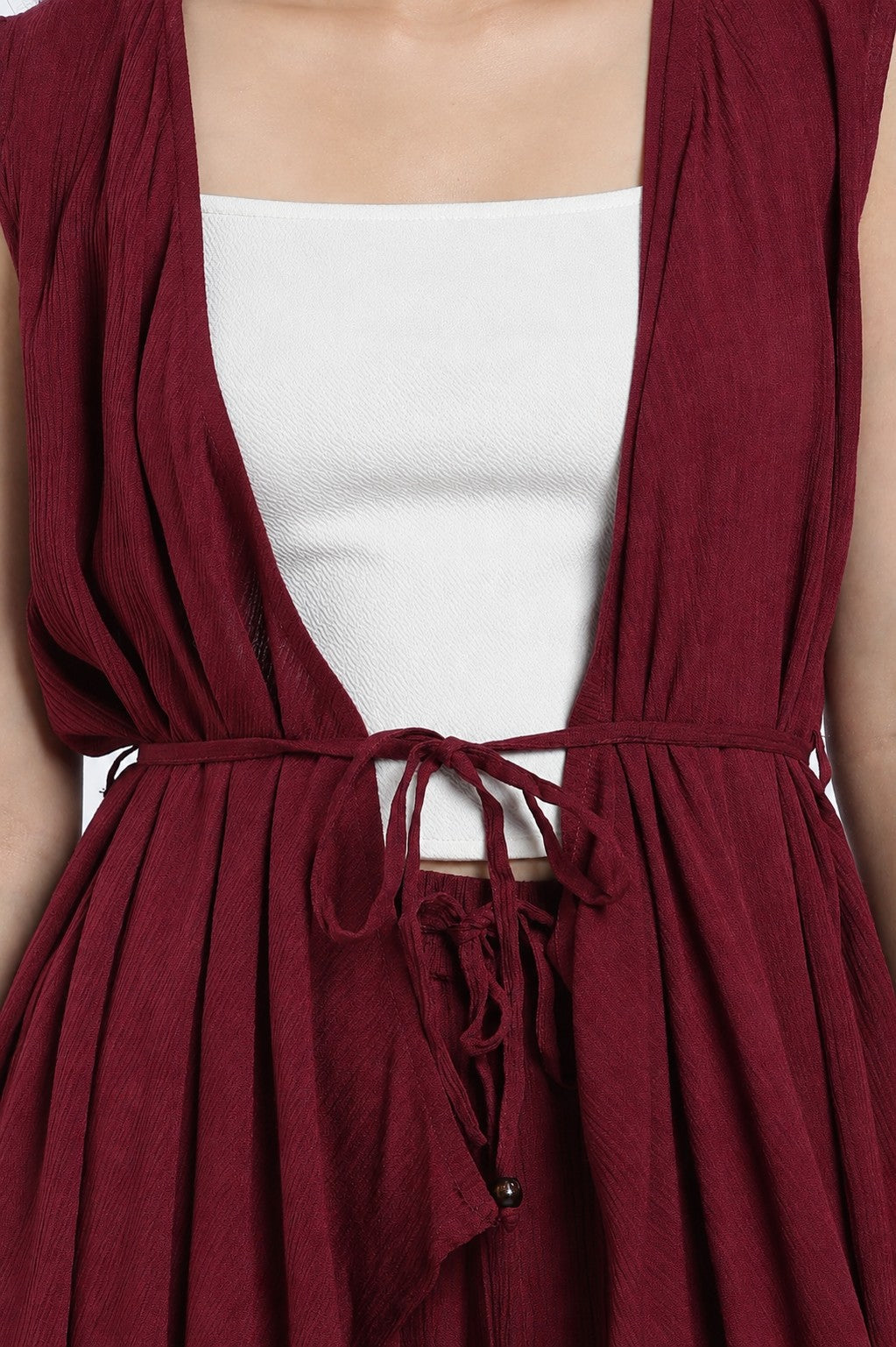 Red Solid Regular Fit Co Ord Set for Women - Image 6