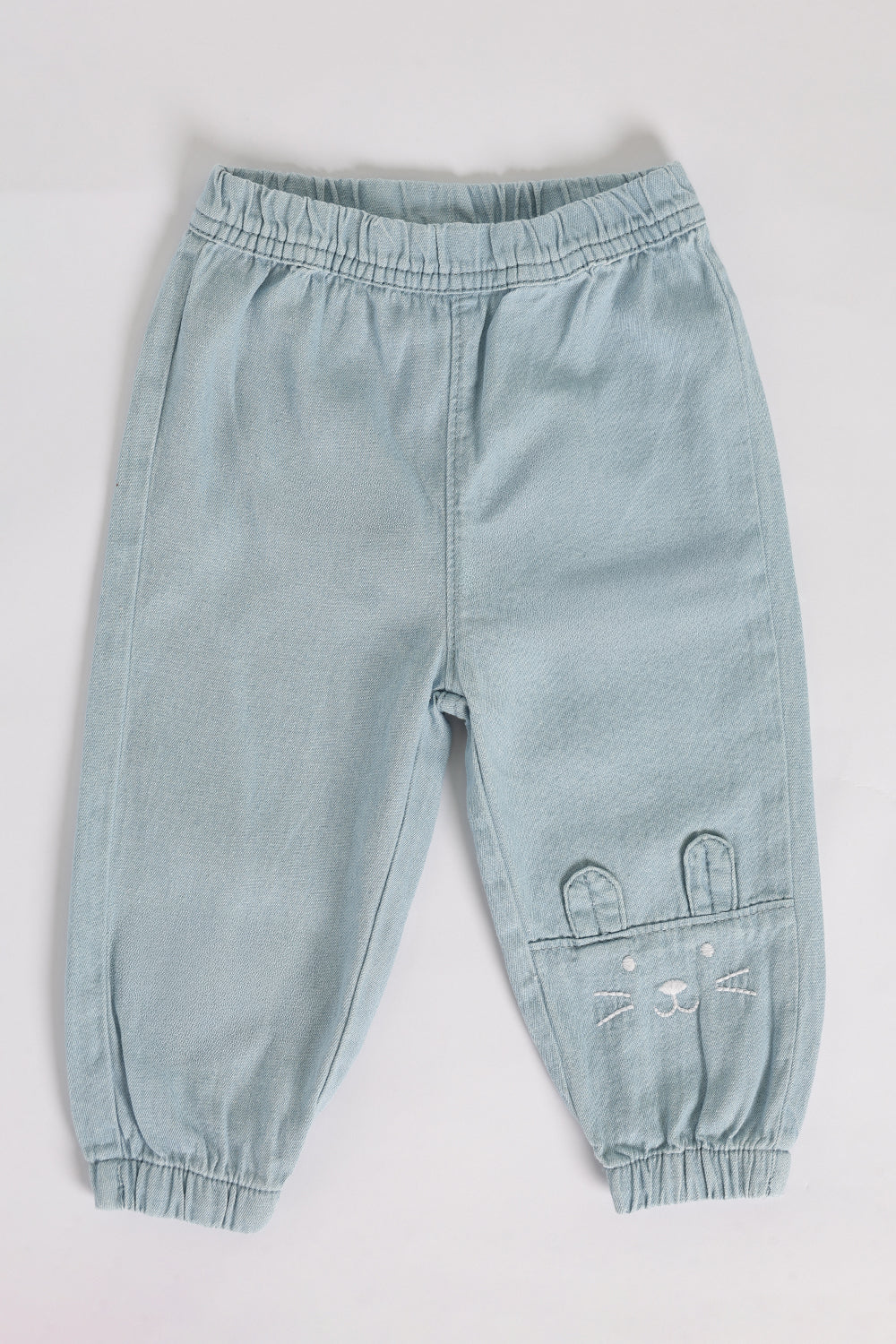 Light Blue Embroidered Rinse Wash Loose Fit Jeans For Infant Girls - Image 4