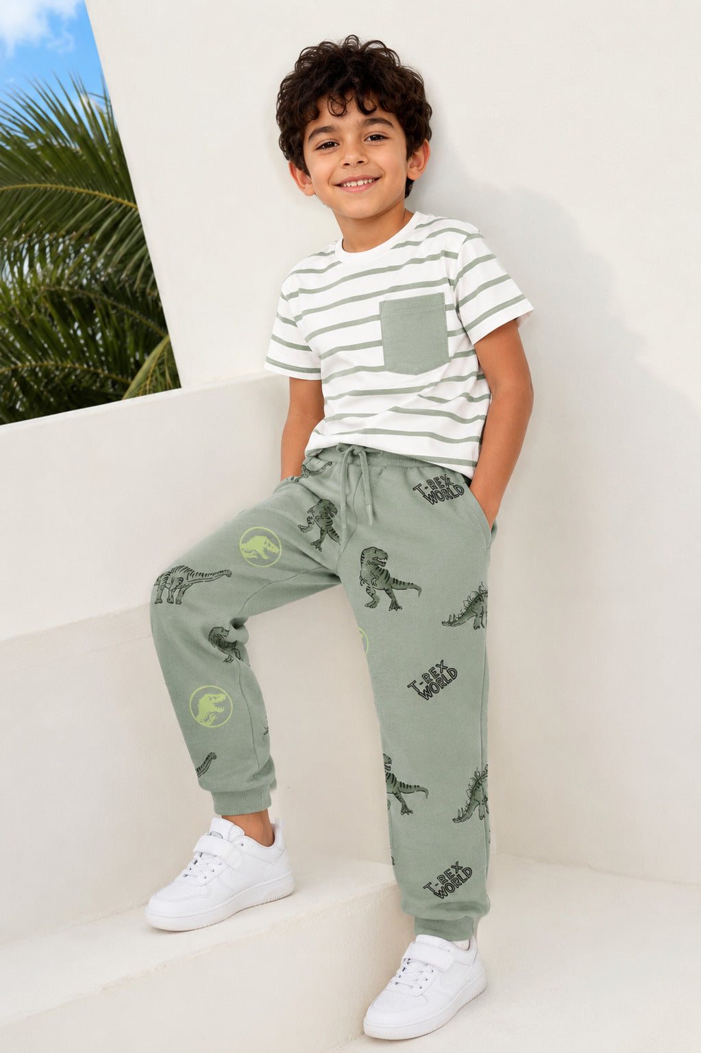 Green Dinosaur Printed Regular Fit Jogger With 2 Pocket For Boys - Image 1