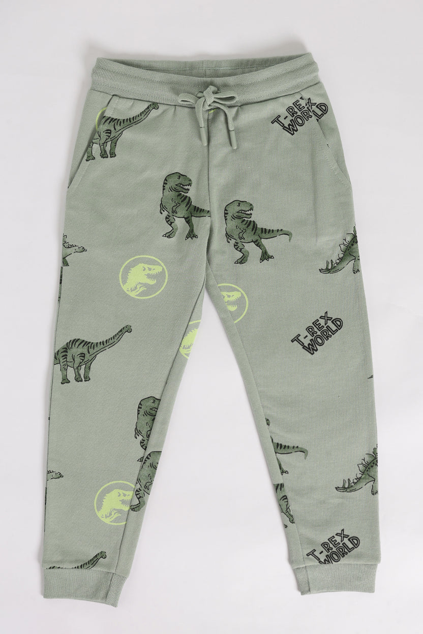 Green Dinosaur Printed Regular Fit Jogger With 2 Pocket For Boys - Image 2
