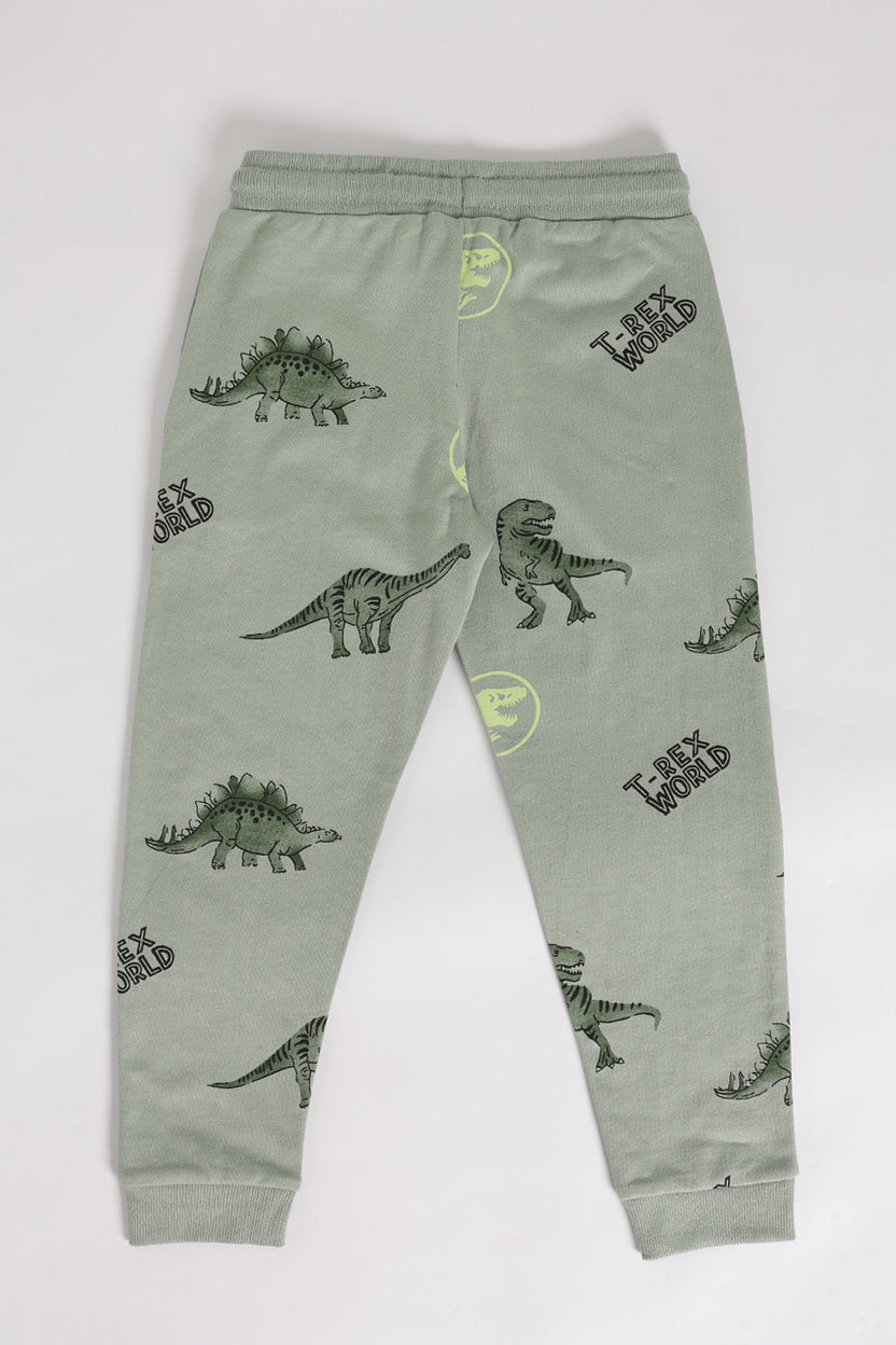 Green Dinosaur Printed Regular Fit Jogger With 2 Pocket For Boys - Image 3