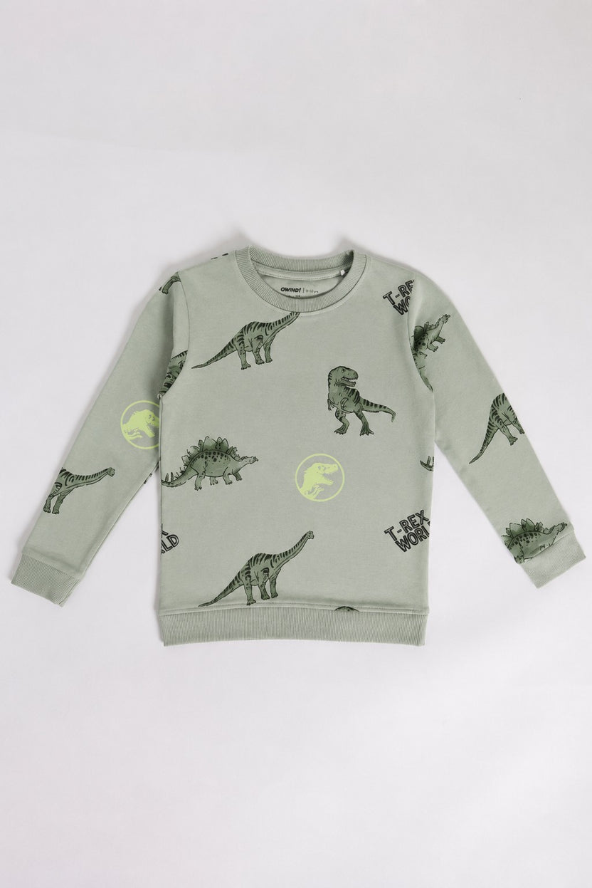 Green Dinosaur Printed Regular Fit Sweatshirt For Boys - Image 2