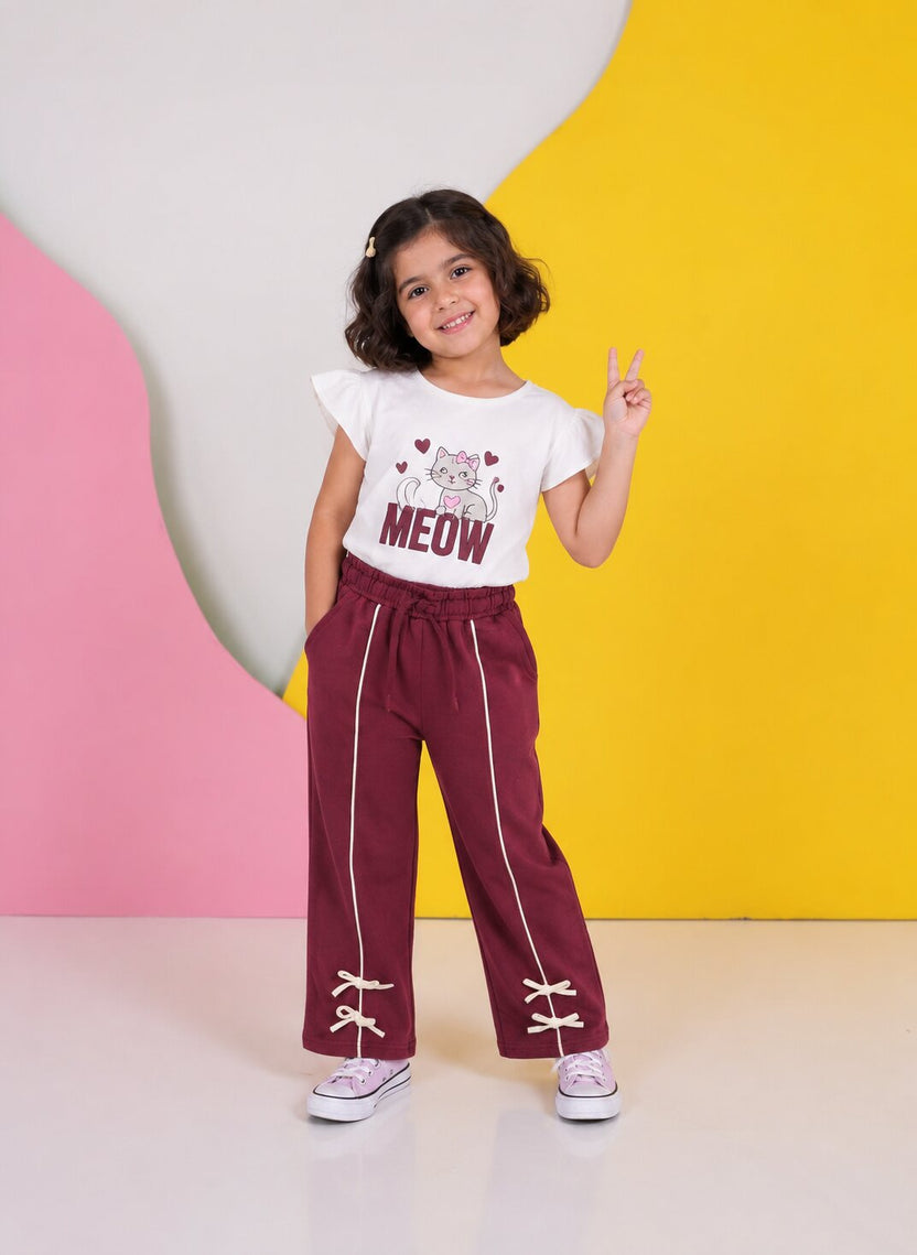 Maroon Regular Fit Jogger With 2 Pocket For Girls - Image 1