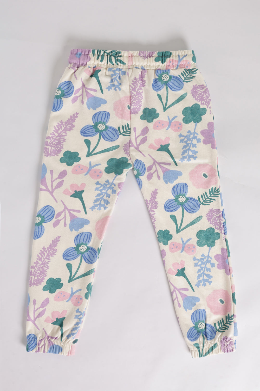 Off White Floral Regular Fit Jogger With 2 Pocket For Girls - Image 3
