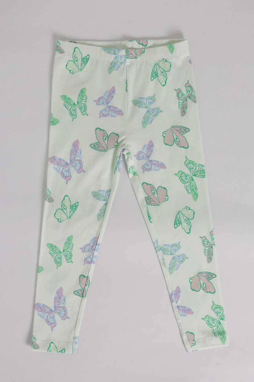 Green Mid Rise Regular Fit Legging For Girls - Image 2