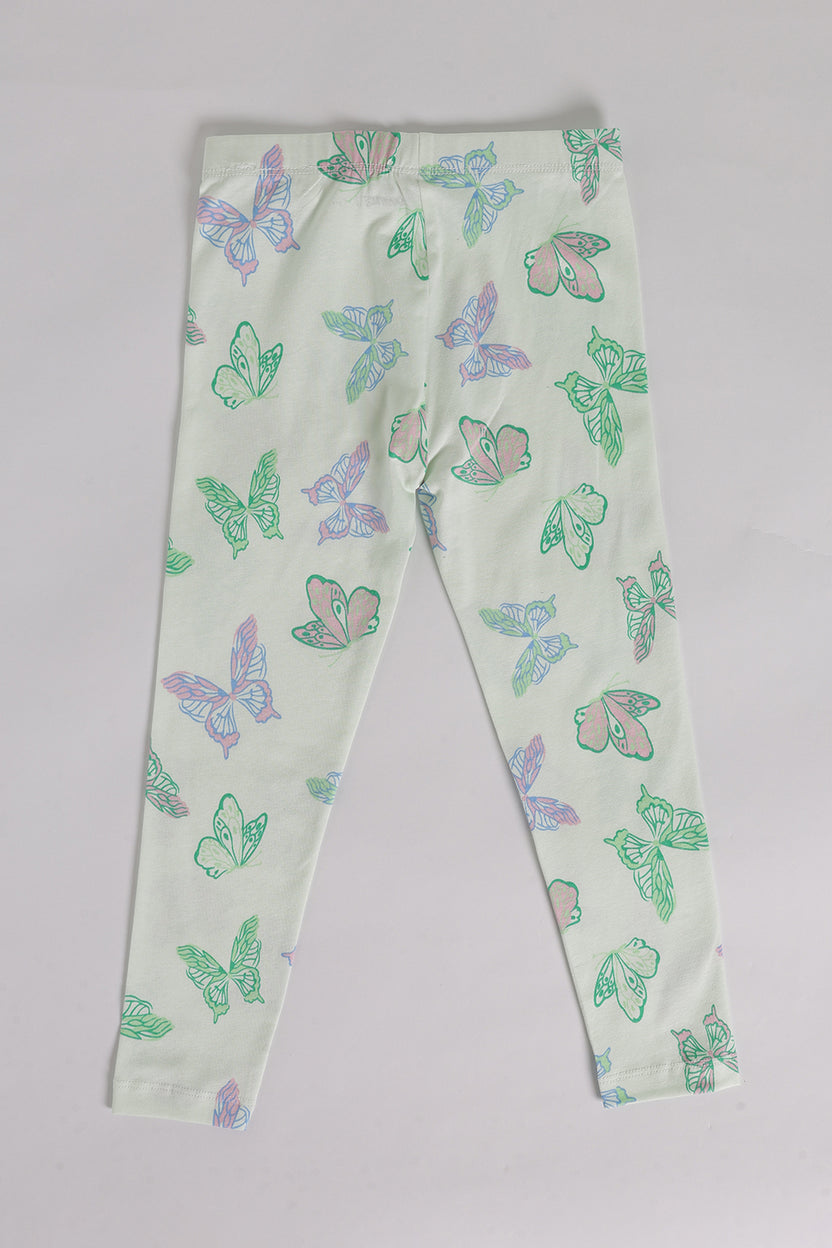Green Mid Rise Regular Fit Legging For Girls - Image 3