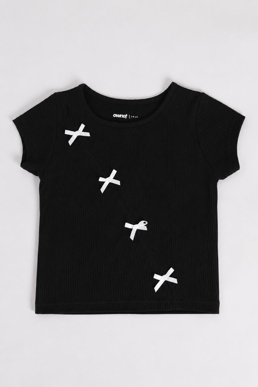 Regular Solid Black Girls T-Shirt - Image 2
