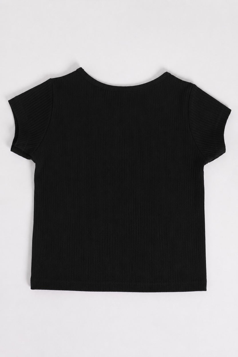 Regular Solid Black Girls T-Shirt - Image 3