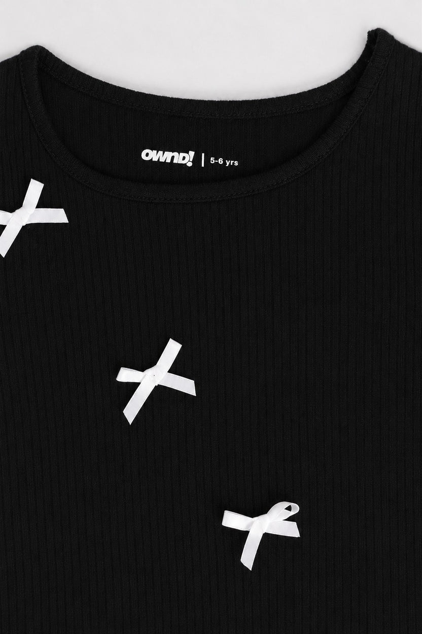 Regular Solid Black Girls T-Shirt - Image 4