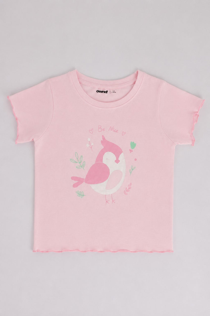 Pink Graphic Regular Fit T-Shirt For Girls - Image 2