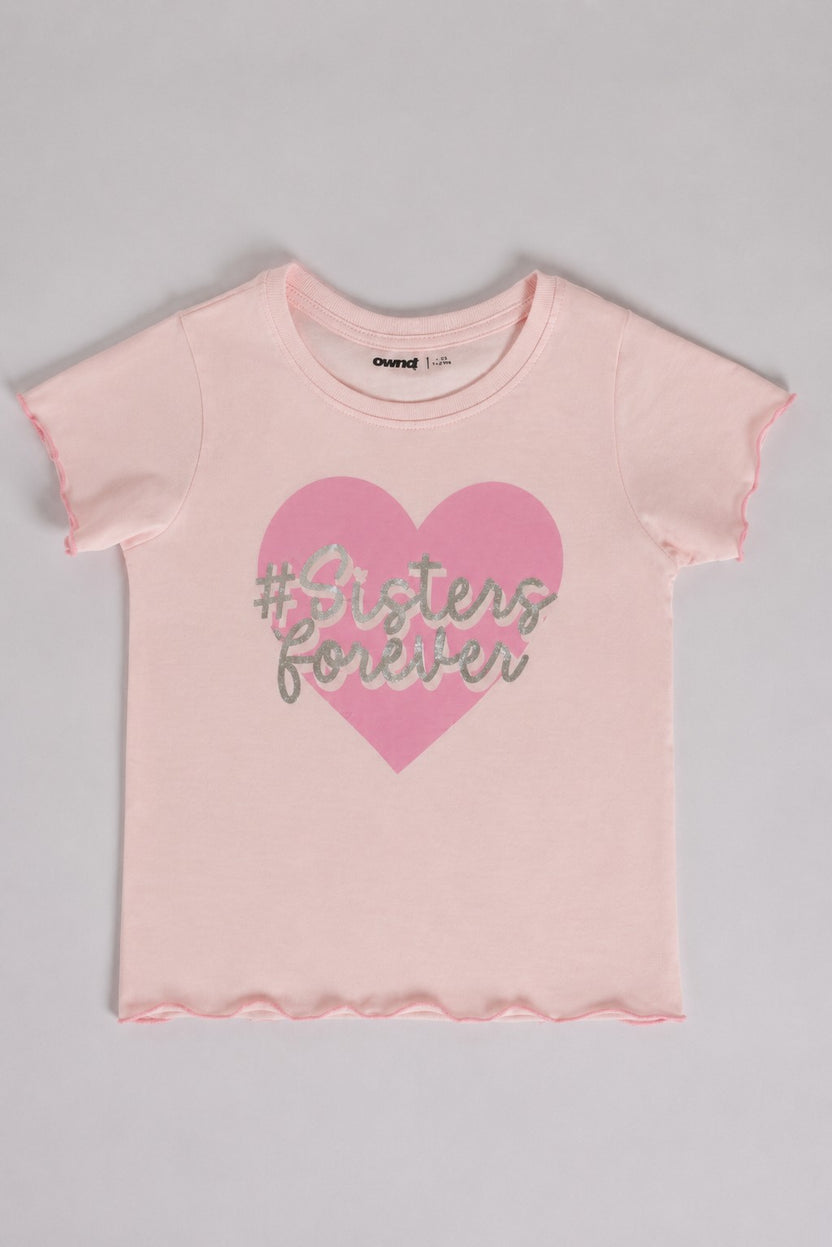 Pink Heart Regular Fit T-Shirt For Girls - Image 2