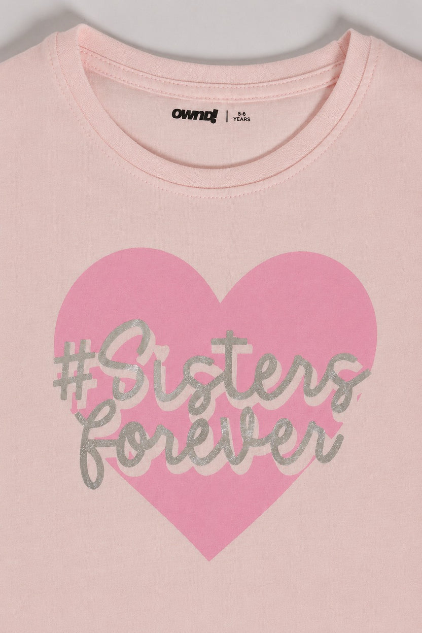 Pink Heart Regular Fit T-Shirt For Girls - Image 5