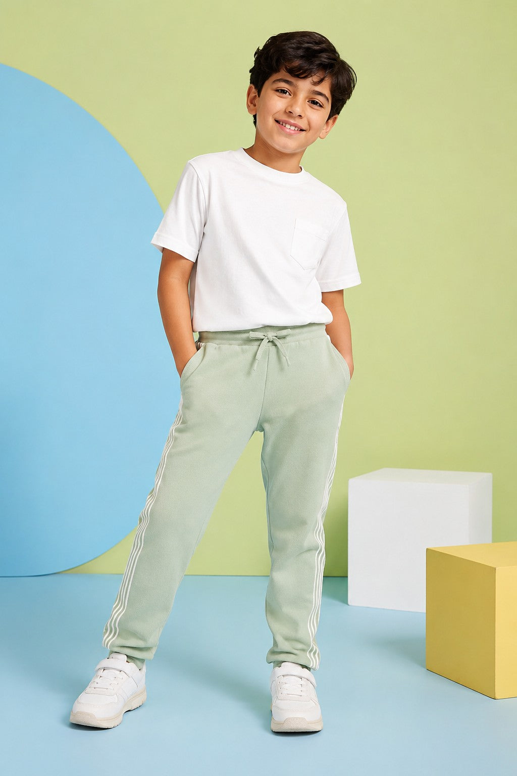 Green Mid Rise Straight Fit Jogger For Tweens Boys - Image 1