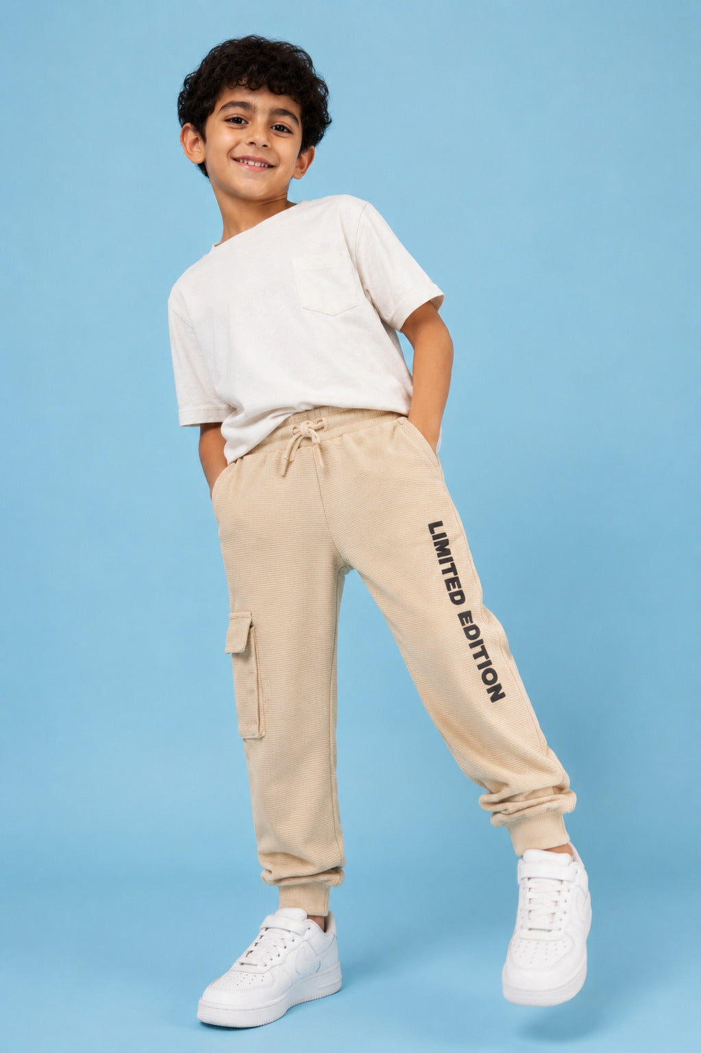 Beige Regular Fit Jogger With 3 Pocket For Tweens Boys - Image 1