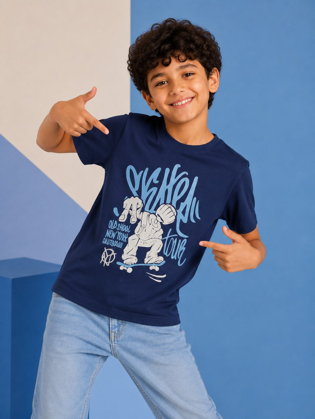 Navy Graphic Regular Fit T-Shirt For Tweens Boys - Image 1