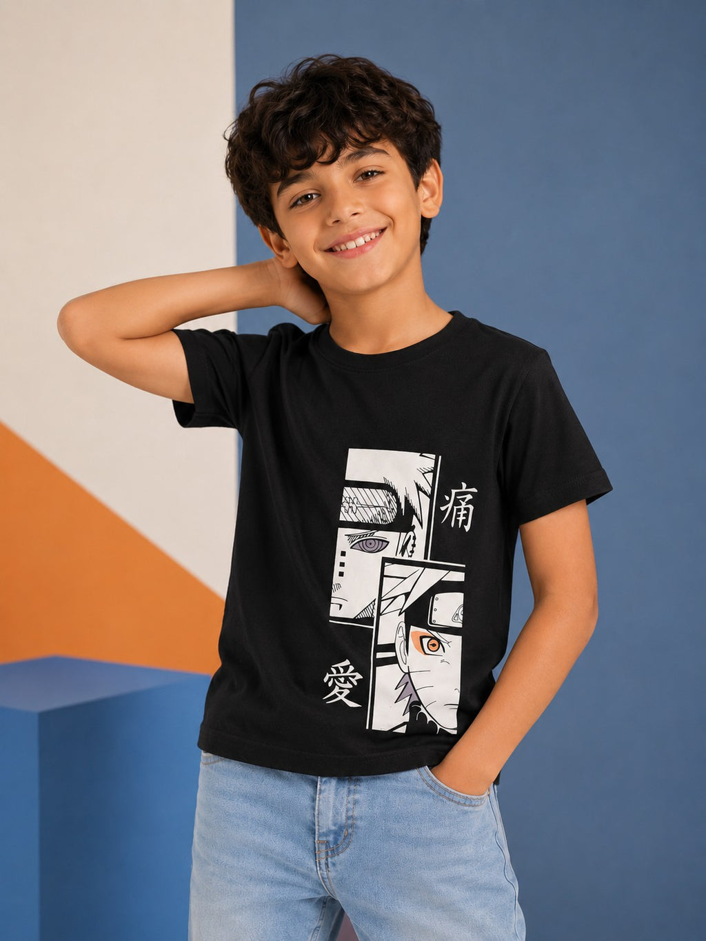 Black Naruto Regular Fit T-Shirt For Tweens Boys - Image 1