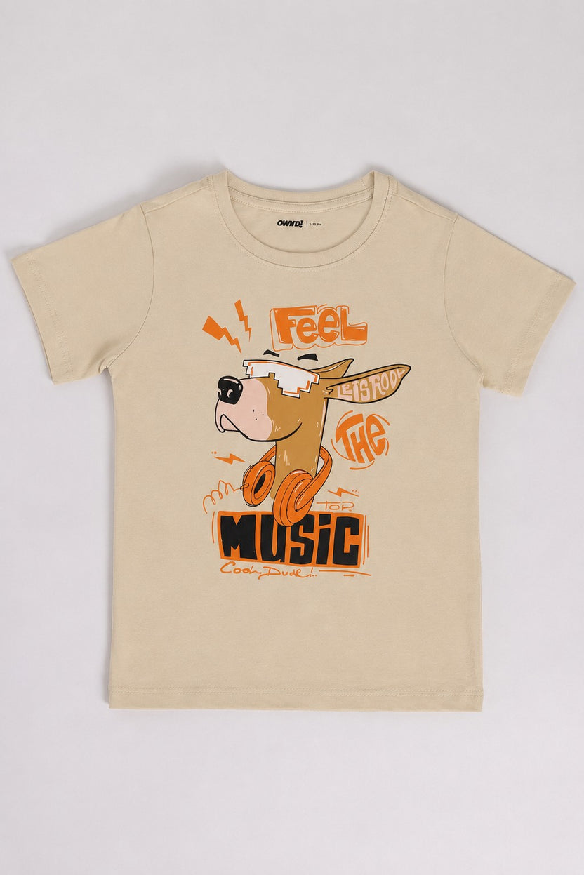 Beige Cartoon Regular Fit T-Shirt For Tweens Boys - Image 2