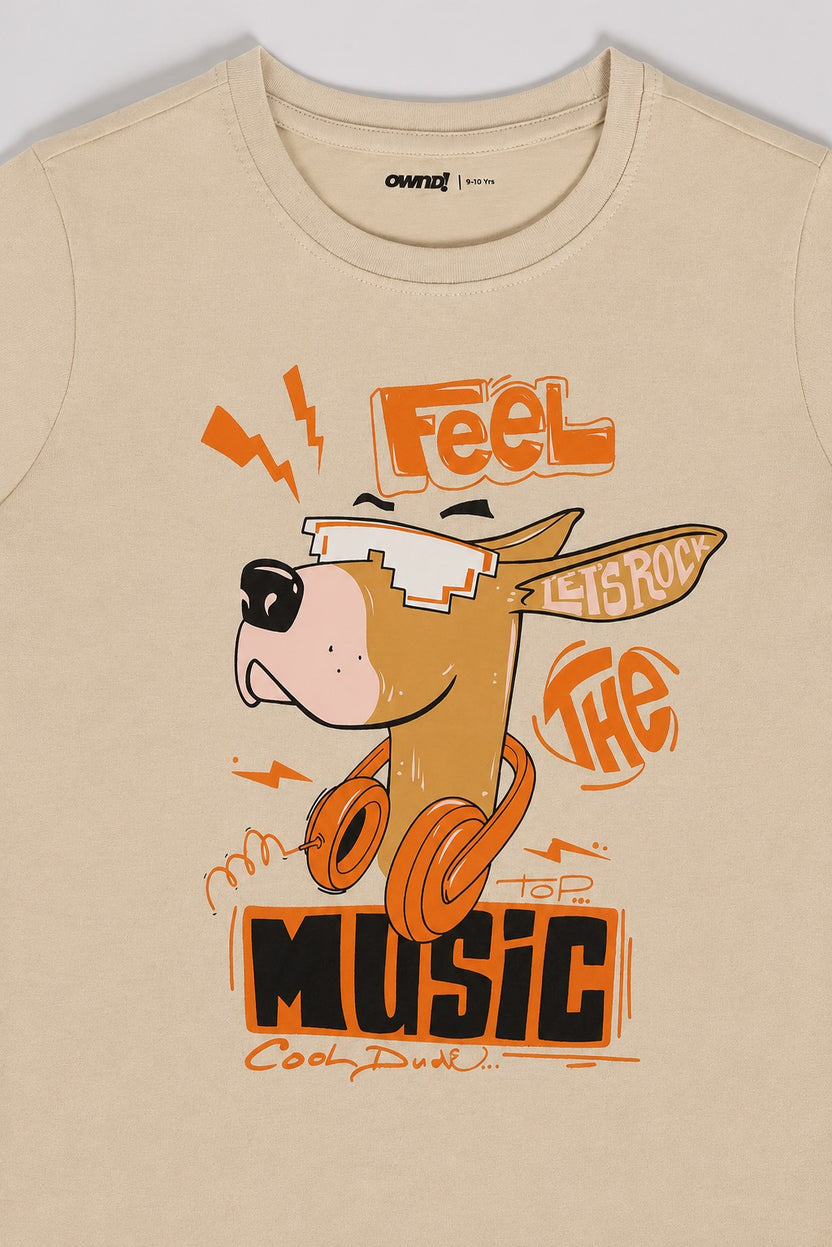 Beige Cartoon Regular Fit T-Shirt For Tweens Boys - Image 4