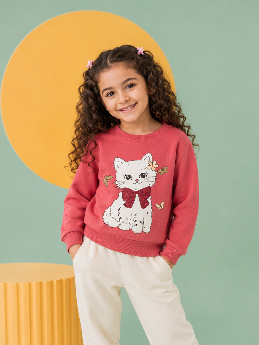 Relaxed Fit Print Rust Sweatshirt For Girls - Image 1