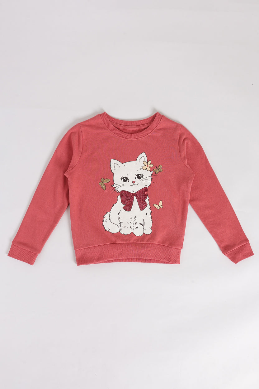 Relaxed Fit Print Rust Sweatshirt For Girls - Image 2
