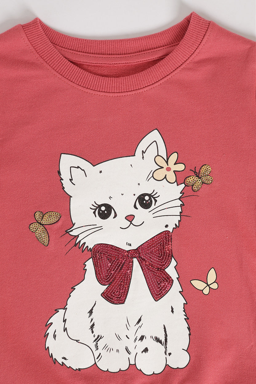 Relaxed Fit Print Rust Sweatshirt For Girls - Image 4
