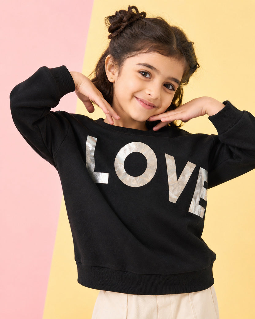 Relaxed Fit Print Black Sweatshirt  For Girls - Image 1