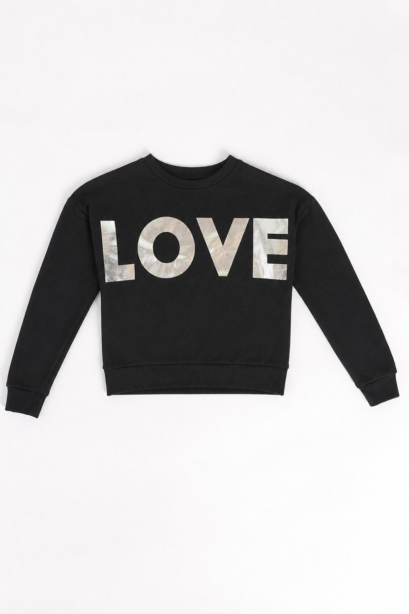 Relaxed Fit Print Black Sweatshirt  For Girls - Image 2