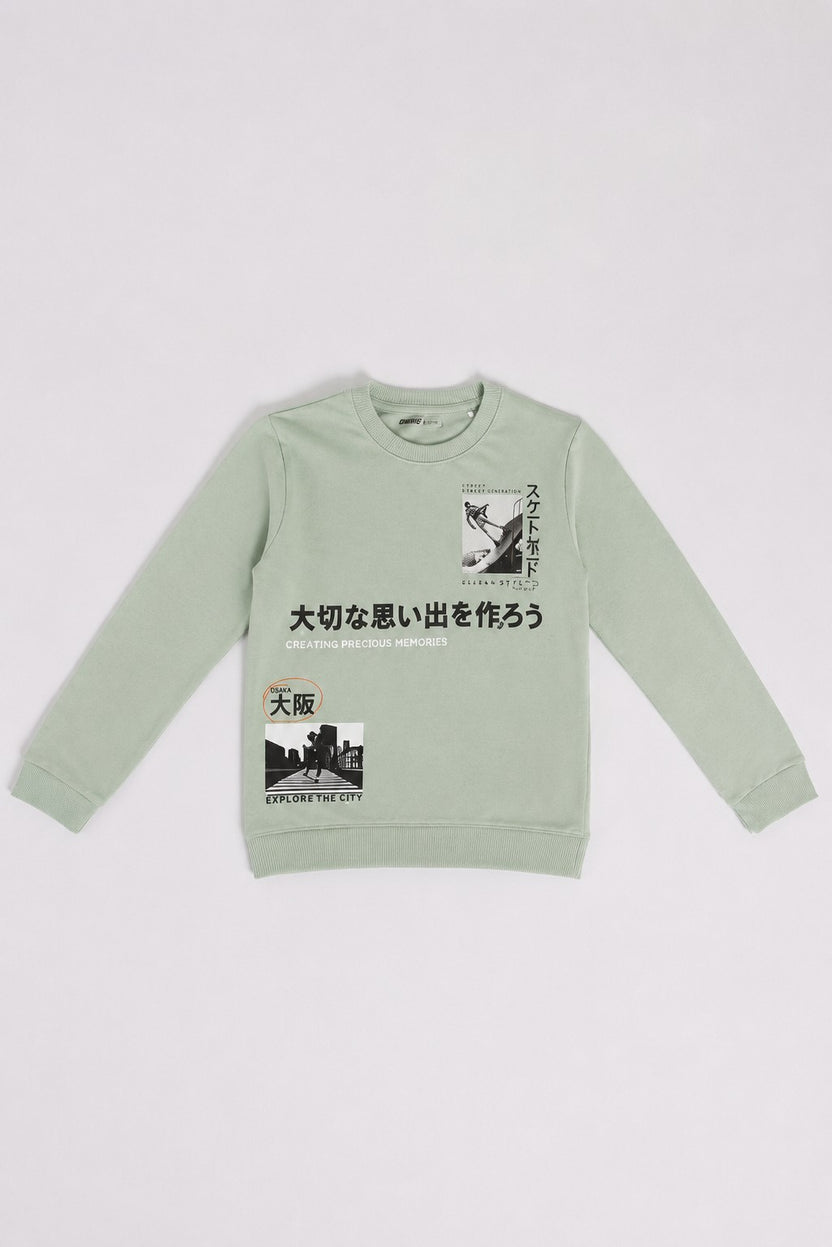 Green Graphic Regular Fit Sweatshirt For Tweens Boys - Image 2