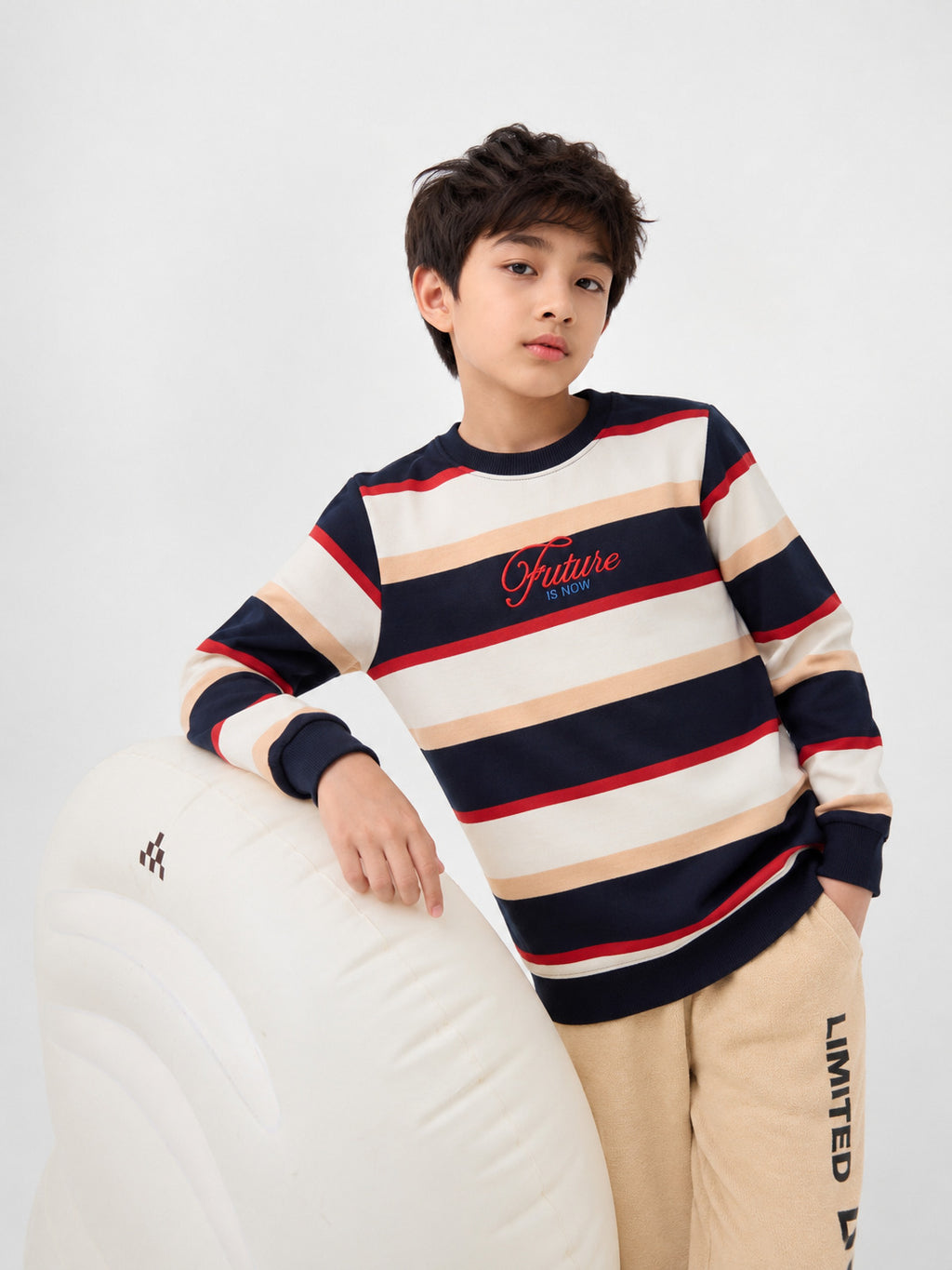 Multi Coloured Stripes Regular Fit Sweatshirt For Tweens Boys - Image 1