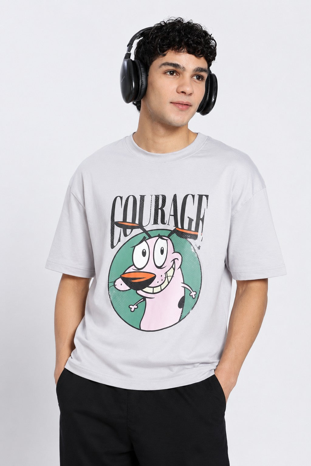 Light Grey Cartoon Regular Fit T-Shirt For Men - Image 1