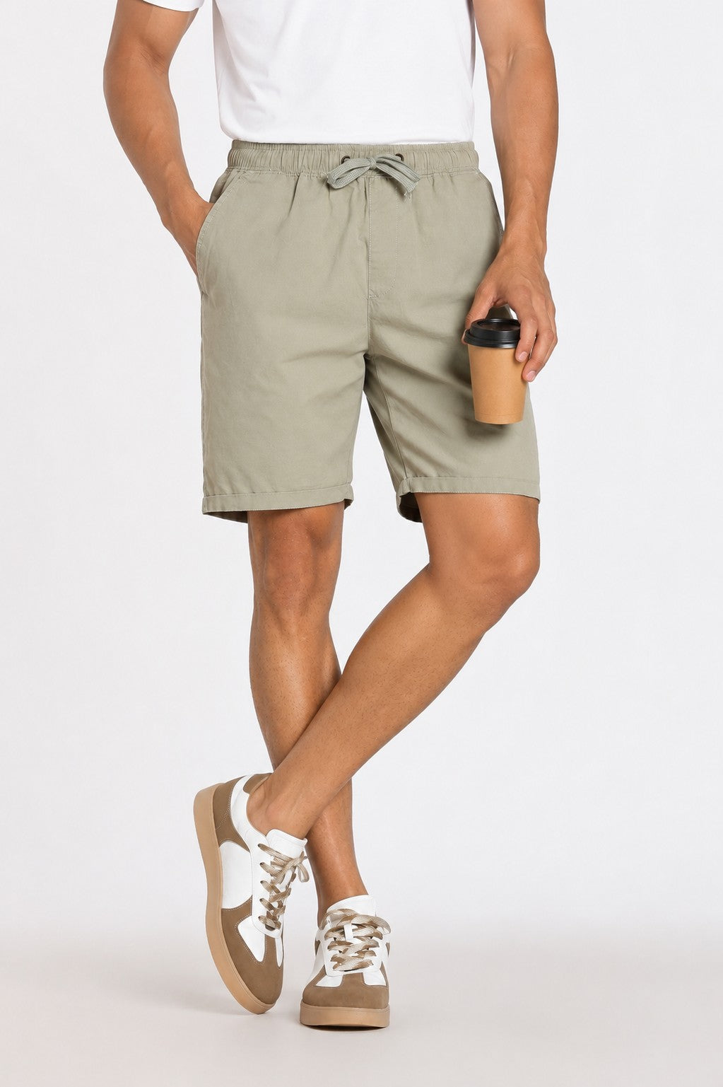 Light Green Regular Fit Shorts With 3 Pocket For Men - Image 1