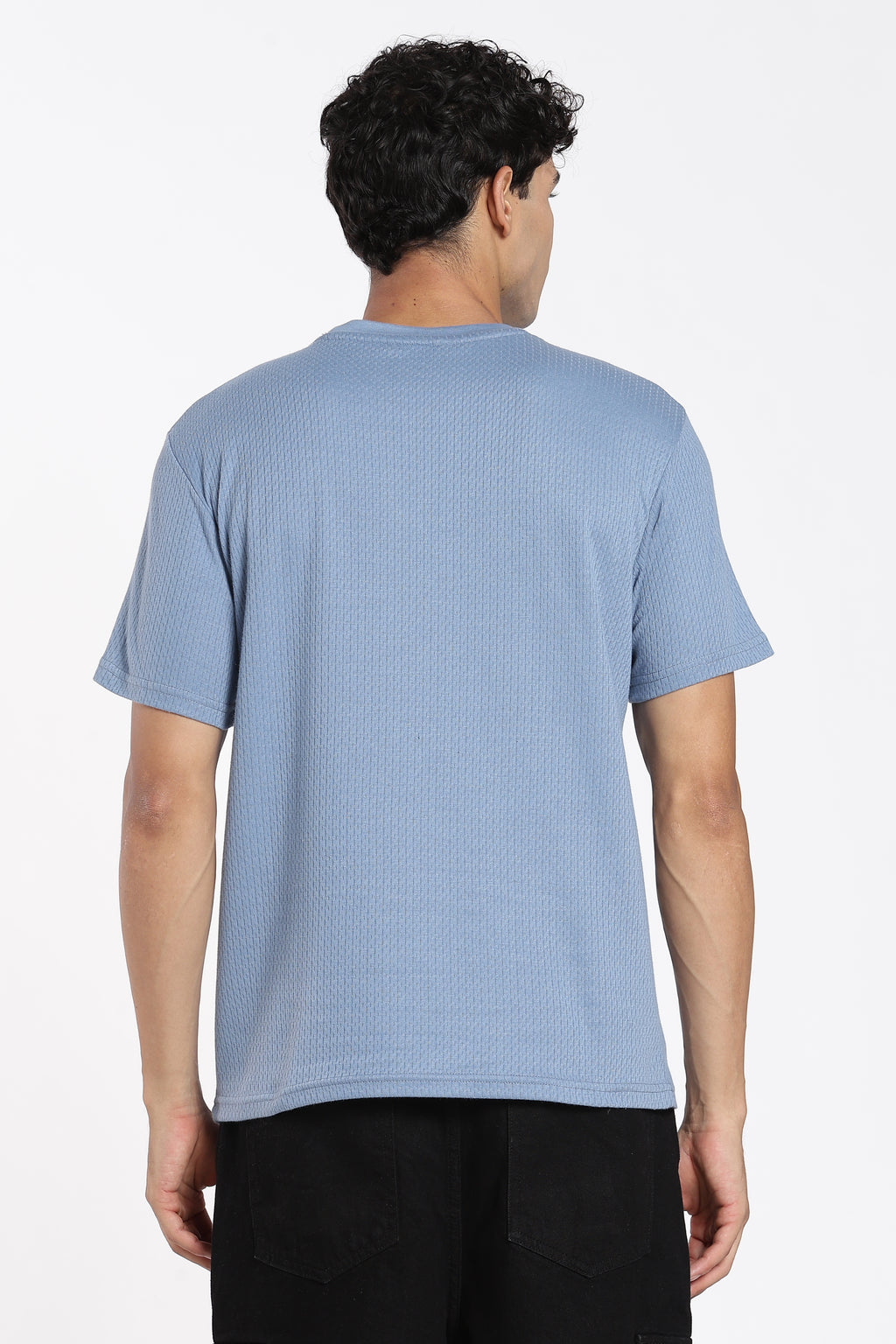 Blue Textured Regular Fit T-Shirt For Men - Image 5