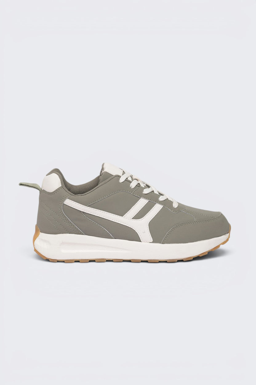 Olive Lace-Up Color Block Sneaker For Men - Image 2