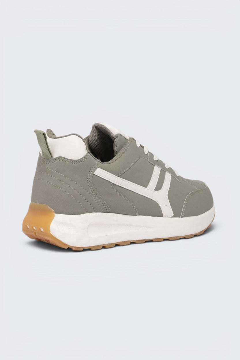 Olive Lace-Up Color Block Sneaker For Men - Image 3