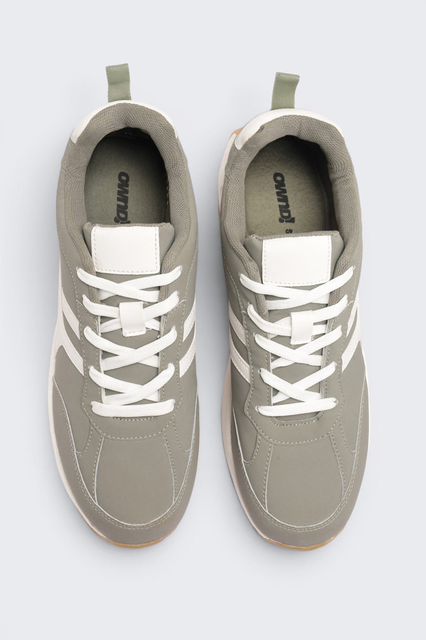 Olive Lace-Up Color Block Sneaker For Men - Image 4