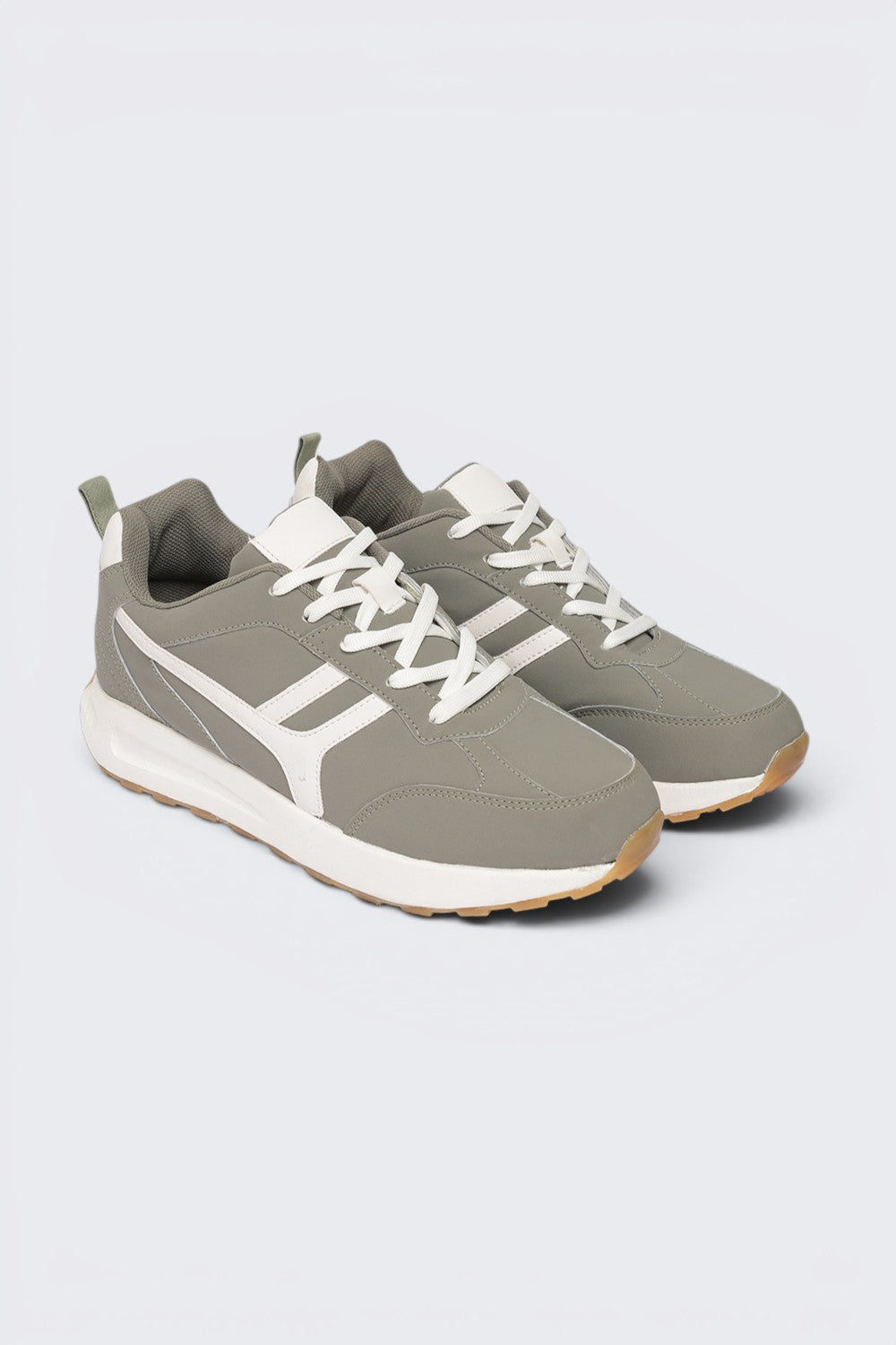 Olive Lace-Up Color Block Sneaker For Men - Image 5