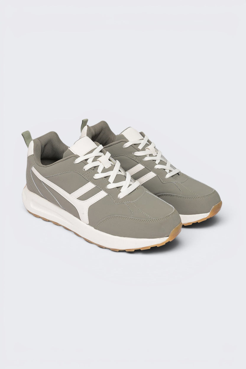 Olive Lace-Up Color Block Sneaker For Men - Image 6