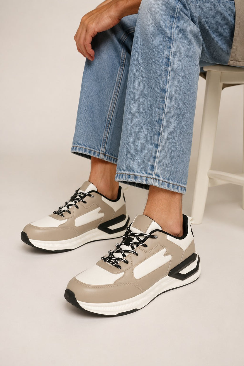 Beige Color Block Sneaker For Men - Image 1