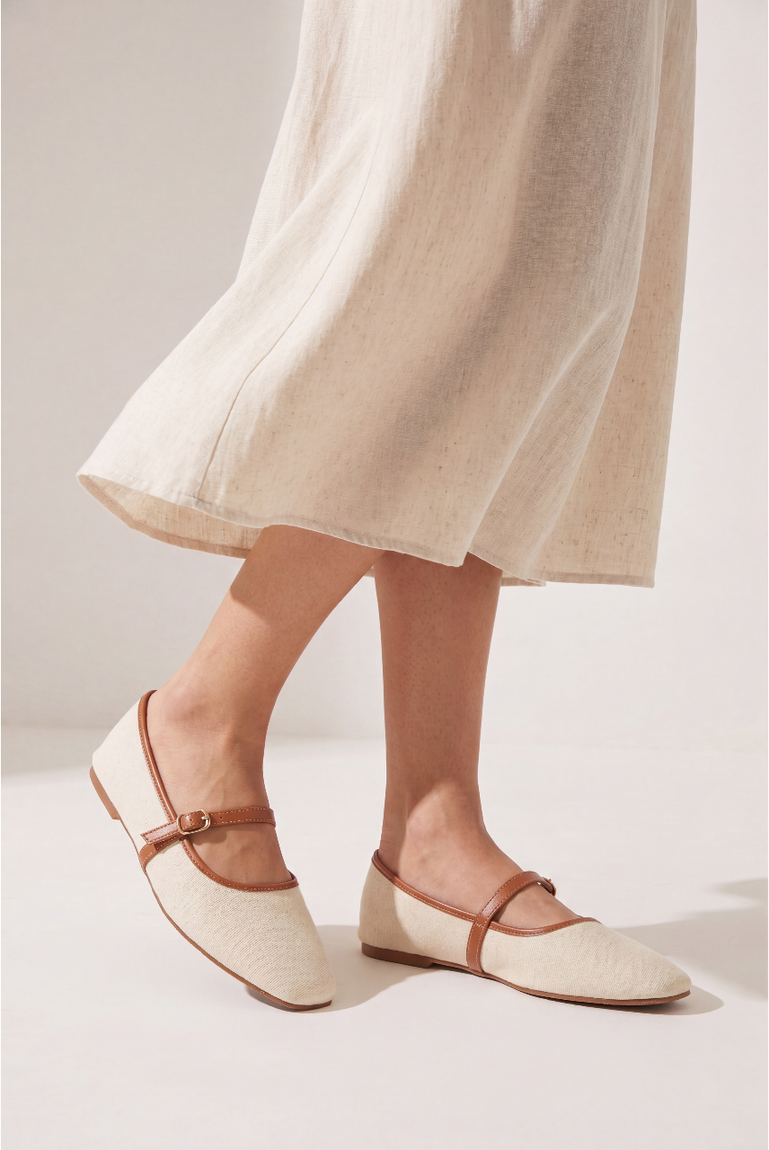 Beige Solid Ballerina For Women - Image 1
