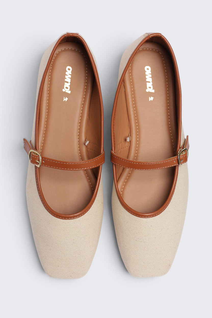 Beige Solid Ballerina For Women - Image 4