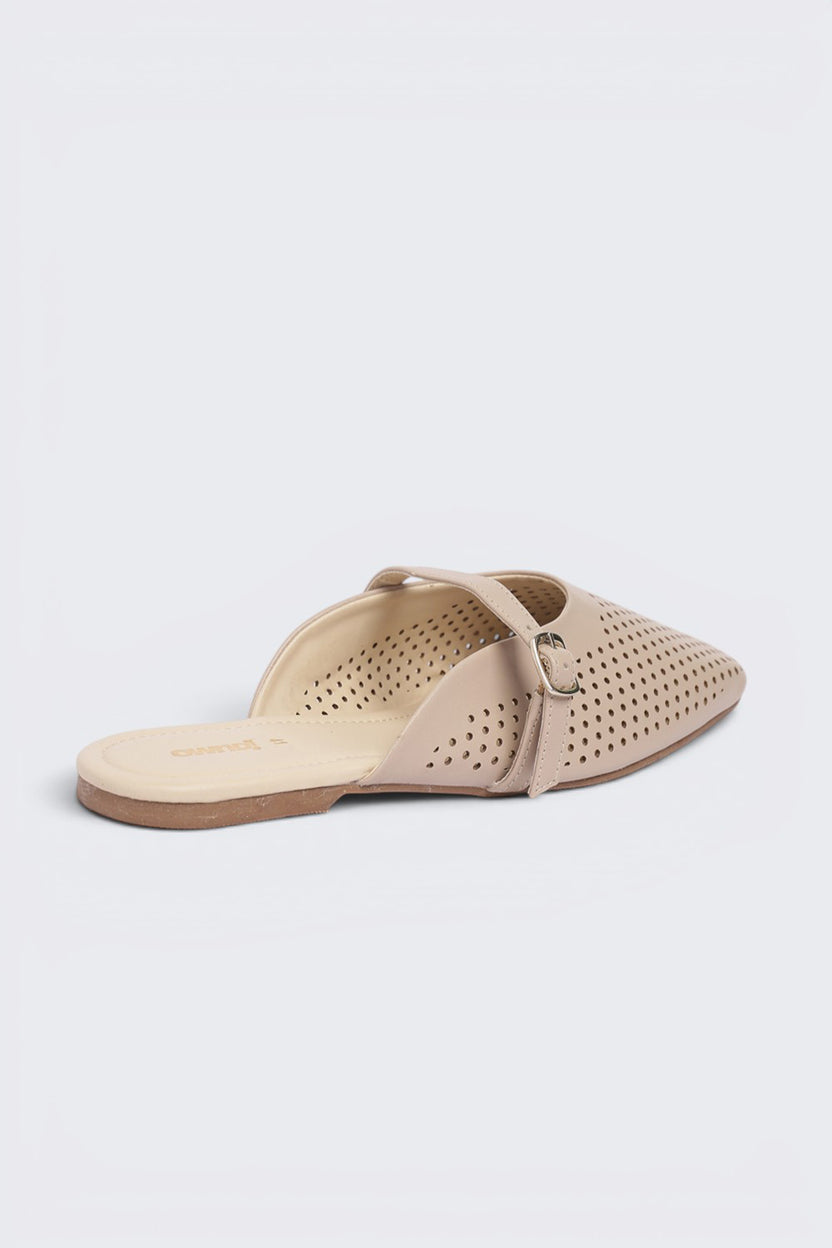 Beige Cut Work Ballerina For Women - Image 3