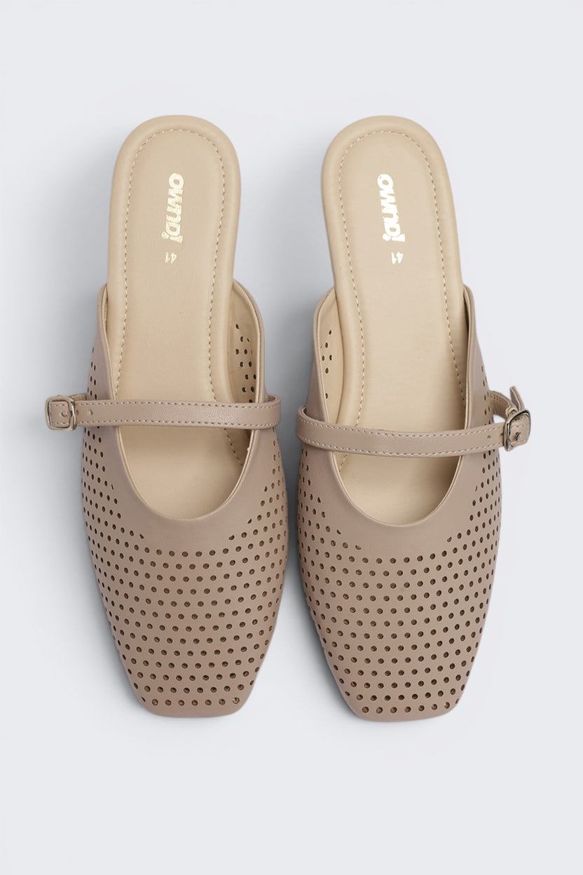 Beige Cut Work Ballerina For Women - Image 4