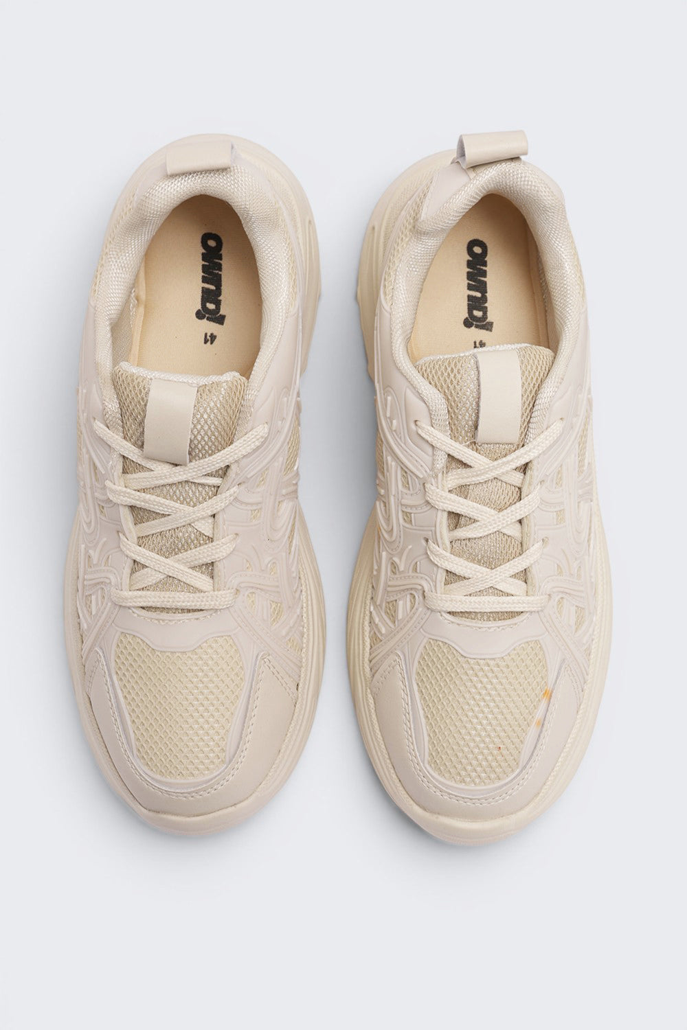 Beige Lace-Up Sneaker For Women - Image 4