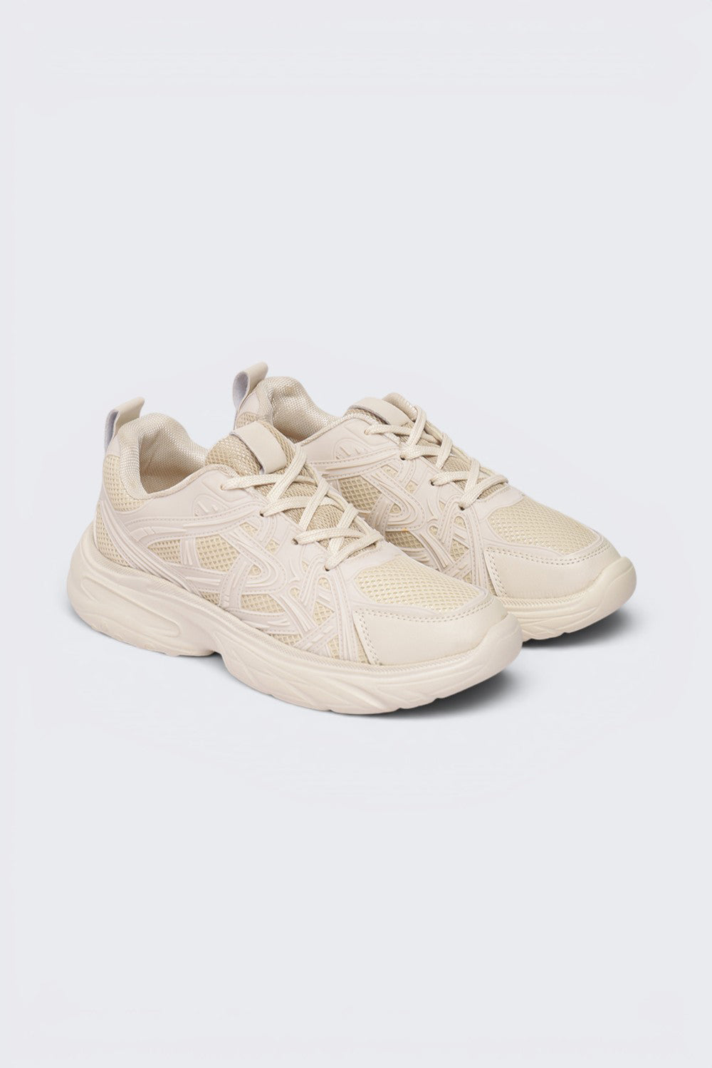 Beige Lace-Up Sneaker For Women - Image 5