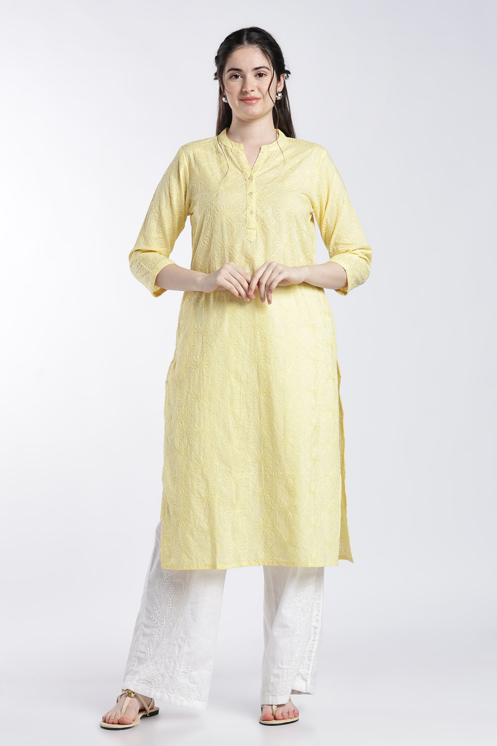Yellow Embroidered Straight Fit Kurta For Women - Image 2