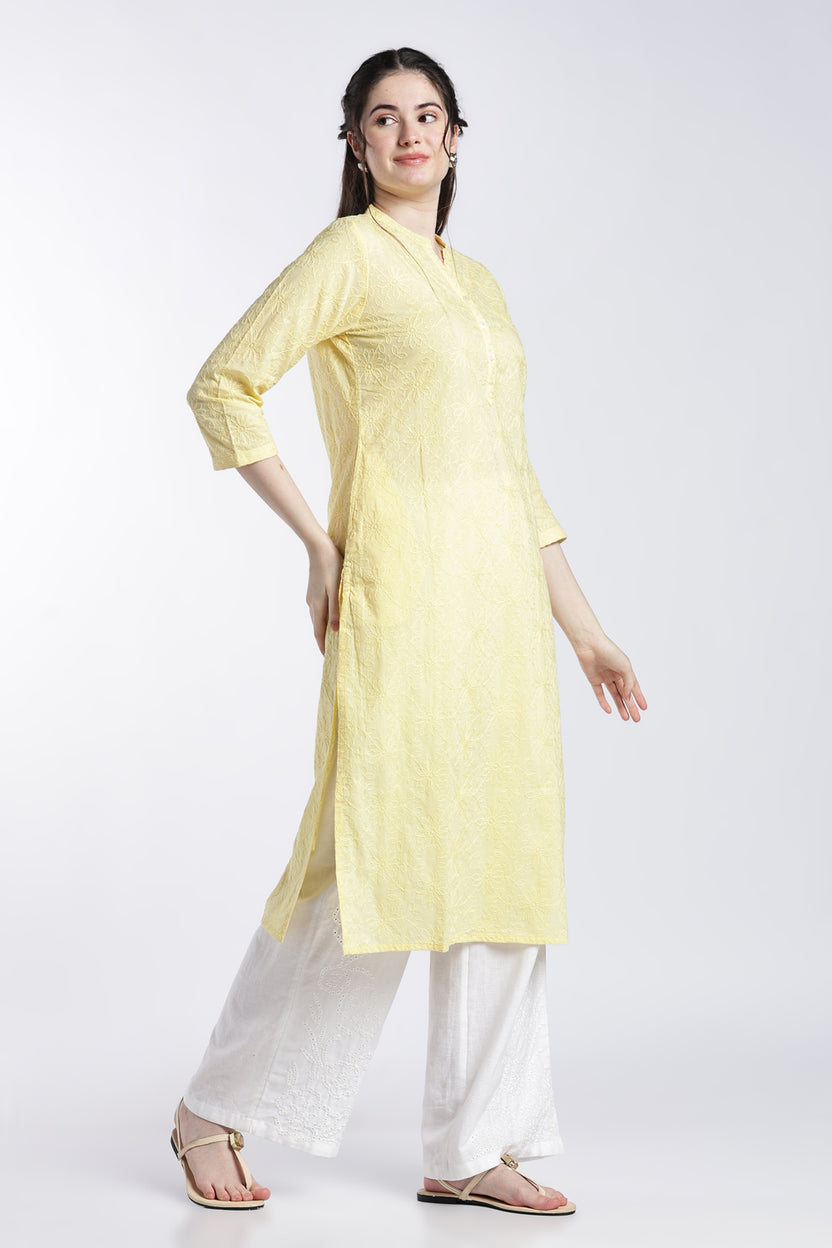 Yellow Embroidered Straight Fit Kurta For Women - Image 4