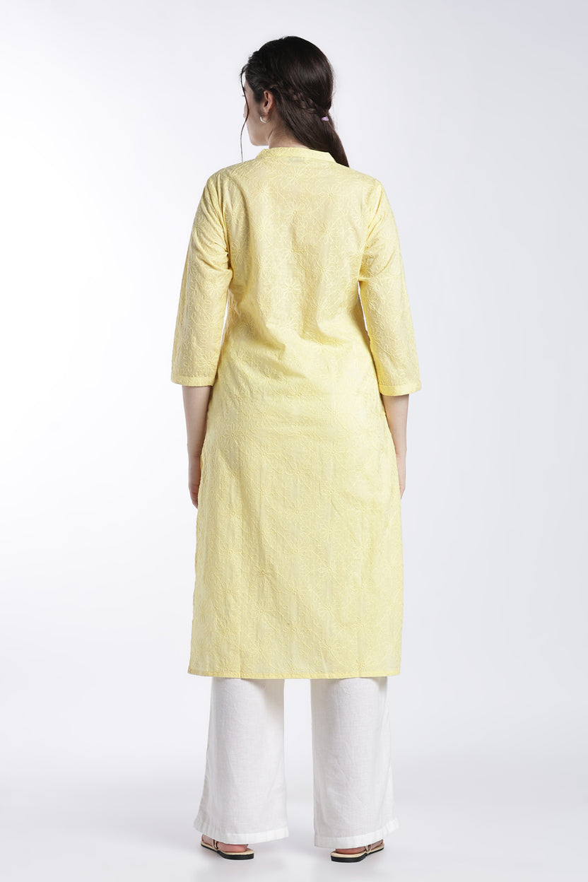 Yellow Embroidered Straight Fit Kurta For Women - Image 5